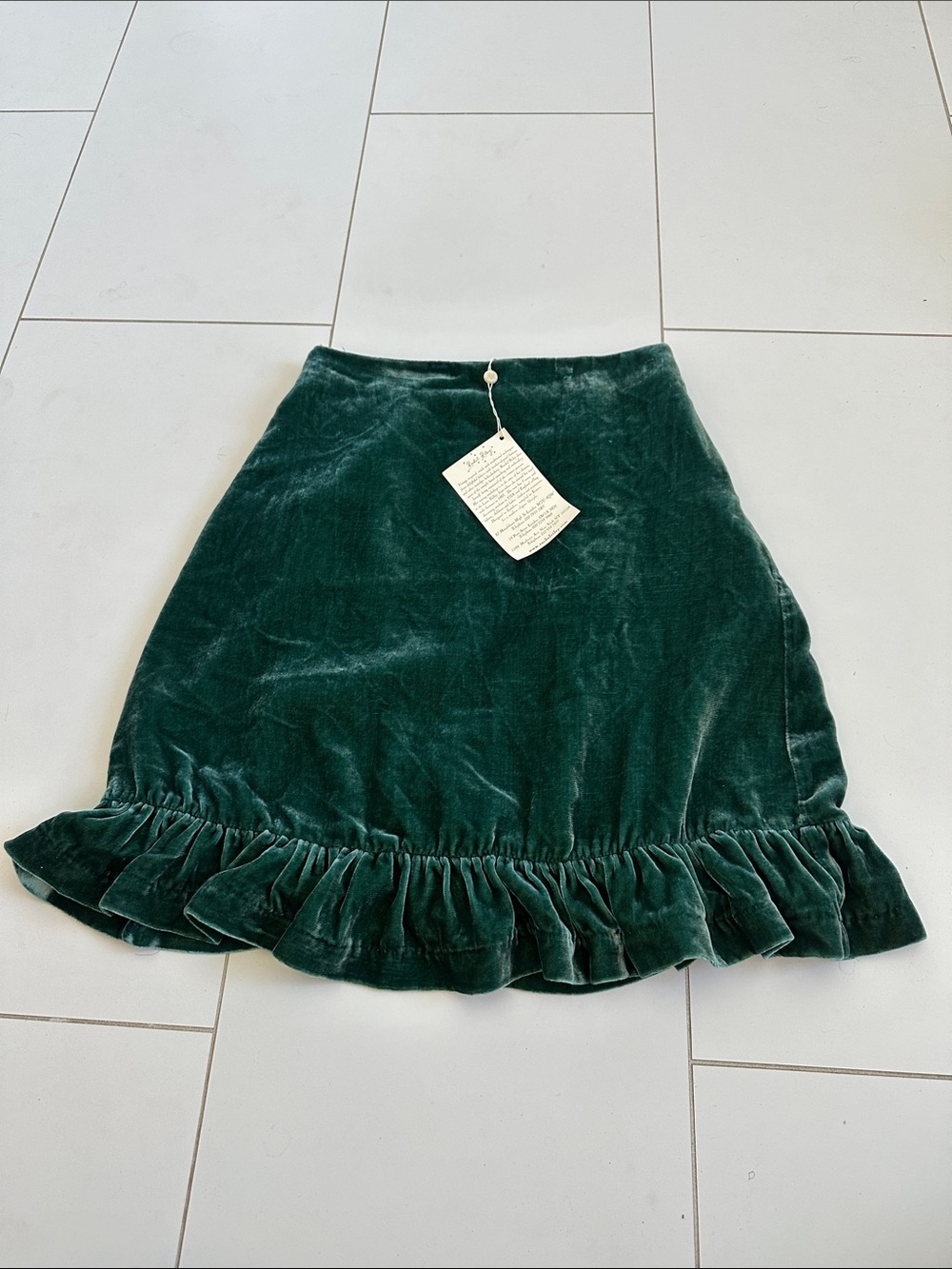 Rachel Riley Emerald Green Velvet A-Line Skirt with Ruffle Hem 14 nwt